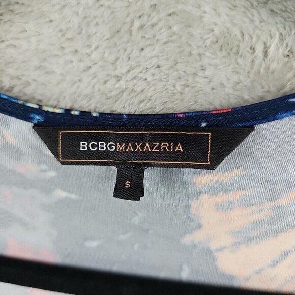 BCBGMAXAZRIA Dress Womens S Blue Floral Jersey Knit Pockets Drop Waist Tropical - Picture 2 of 9